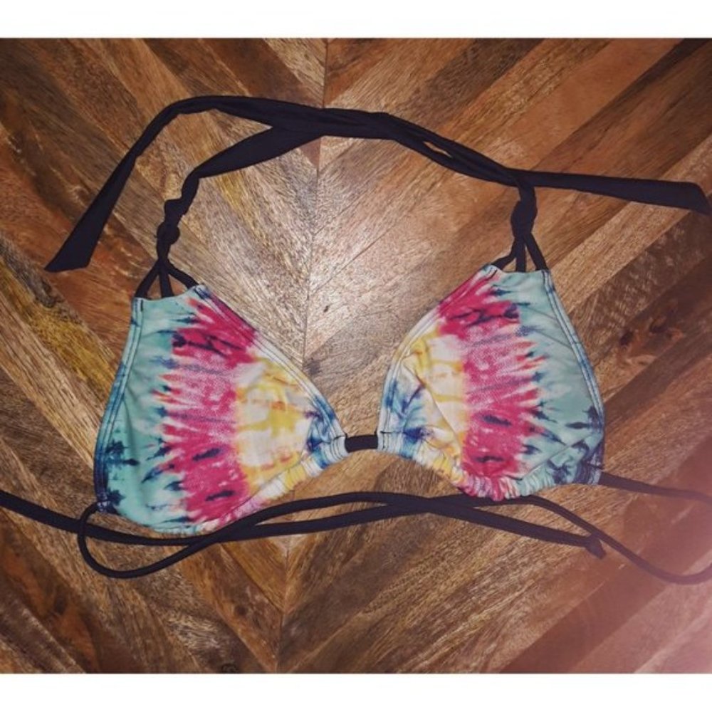 ARIZONA Navy Blue Colorful Tie-Dye Triangle String Y2K Bikini Set - Size S - Picture 3 of 11